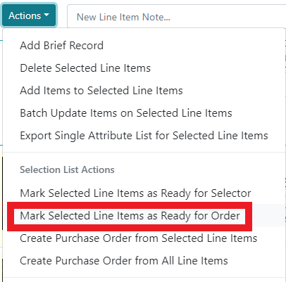Action: Mark Ready for Order