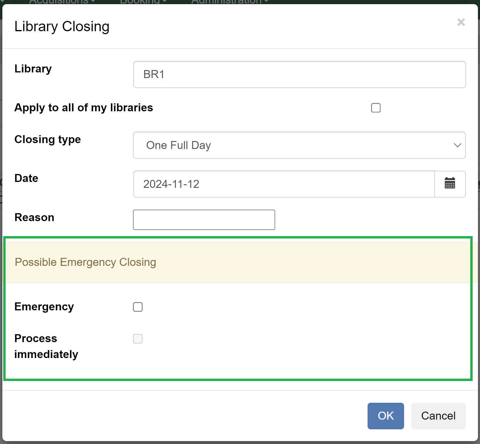 Possible Emergency Closure Section