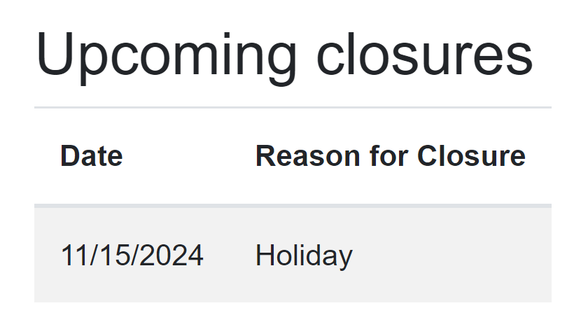 Upcoming closures