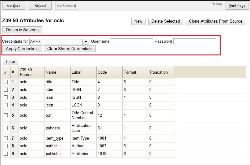 Storing Z39.50 Credentials