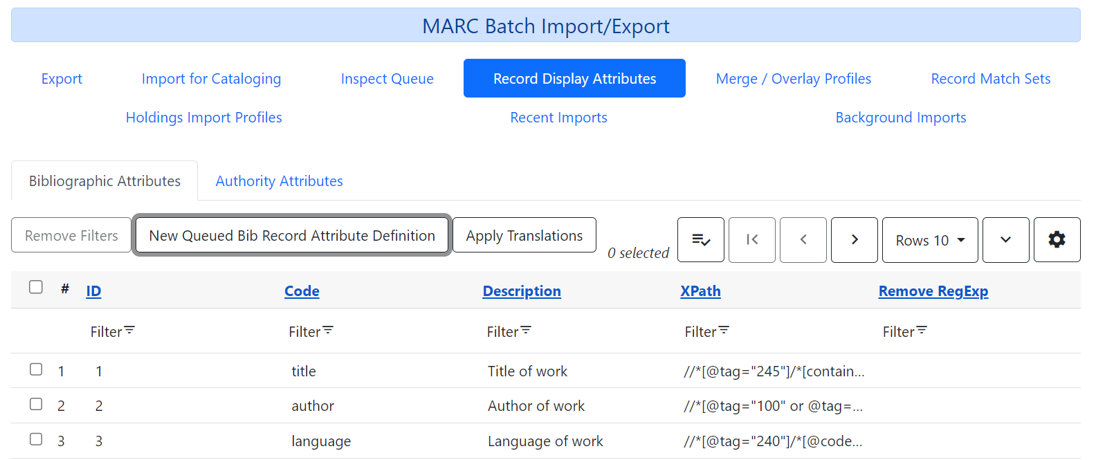Record Display Attributes