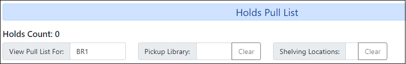 Top bar of Holds Pull List with filter options