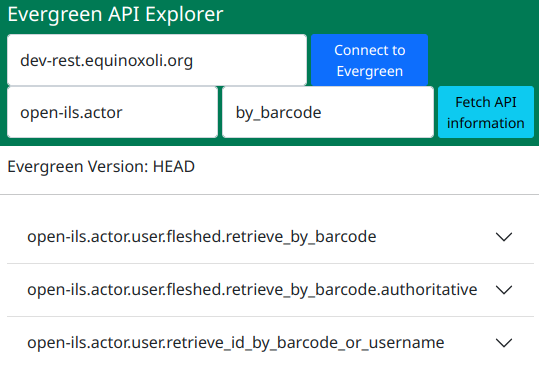 Evergreen API Explorer